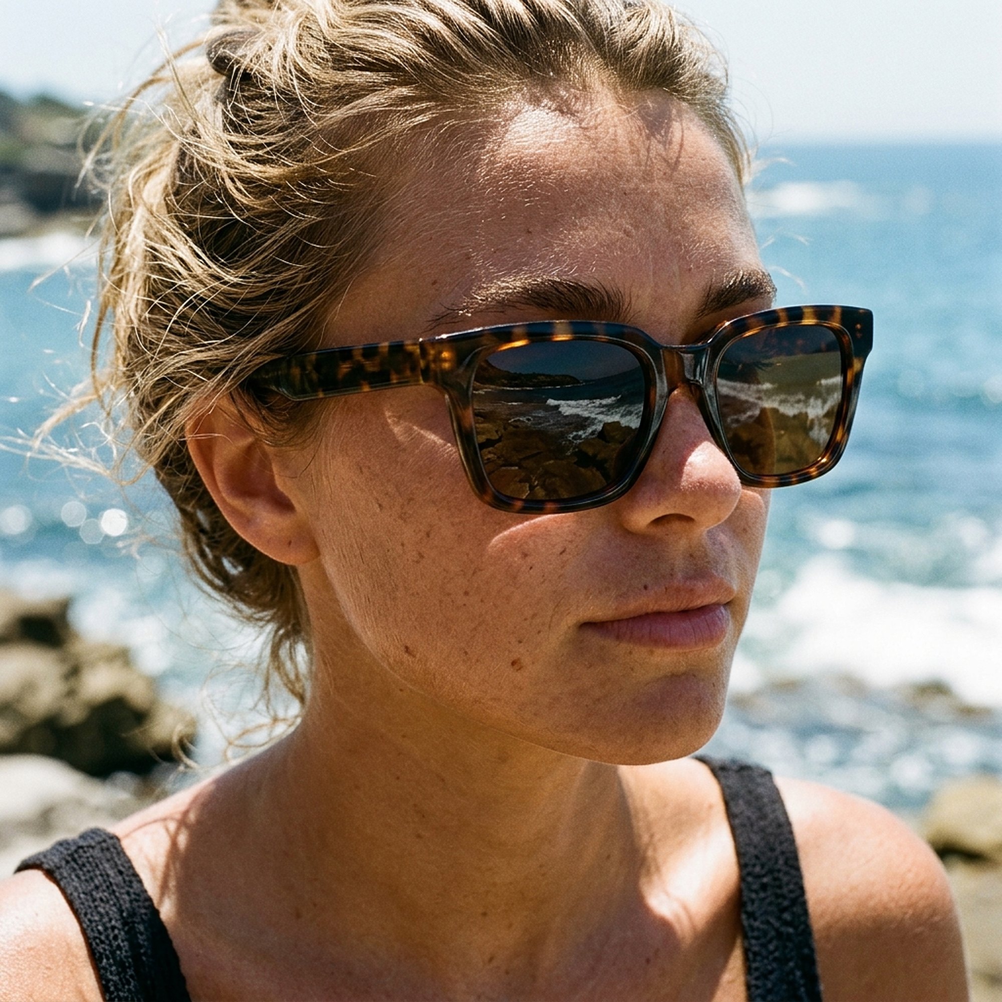 The Marlow in tortoise, on a face in hard sun