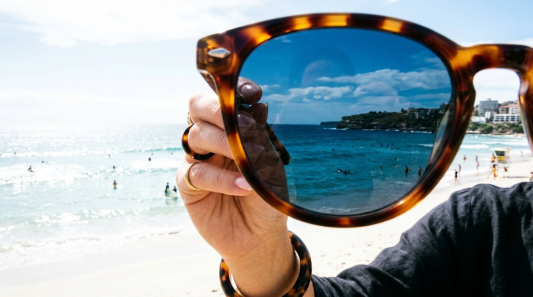 Polarised lens over water glare